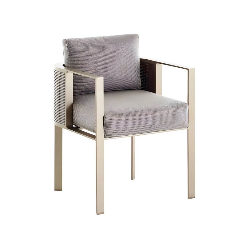 "Modern Gold Metal Arm Chair for Patio Dining with Rust Resistant Features and Brown Upholstery - Brown 1 Piece"