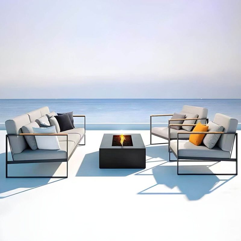 "Black Metal Patio Sofa Symmetrical with Cushions for Outdoor - 2-Seater Sofa"