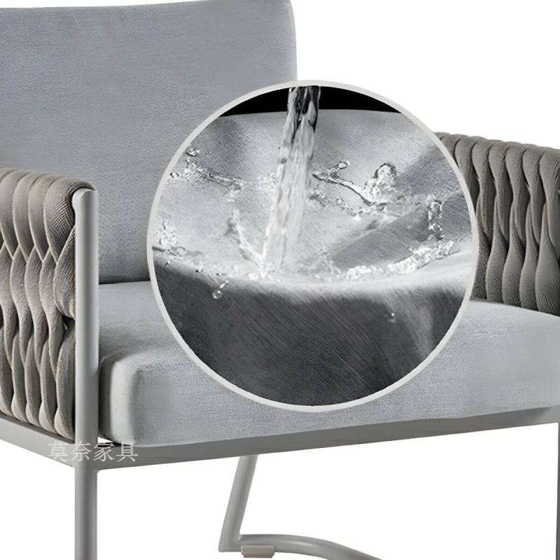 "Stone Patio Dining Table Set Metal Black Legs with Gray Cushion and Woven Chair Back - Table 35.4"L x 35.4"W x 29.5"H"