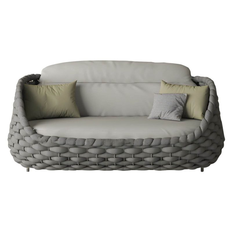 "Waterproof and Durable Modern Metal Patio Sofa with Upholstered Cushions - Dark Gray 2-Seater Sofa"