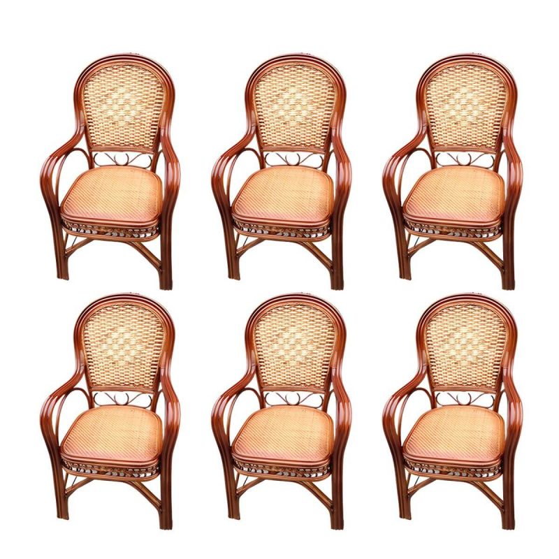 "Traditional Patio Dining Armchair in Rattan Single Outdoor Chair - Coffee Hollow 6 Piece Set"