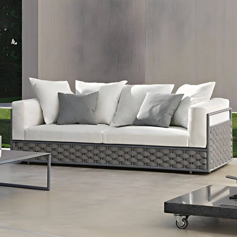 "French Country Style Outdoor Sofa Tuxedo Arm Loveseat in Grey - 78.7"L x 27.6"W x 29.5"H"