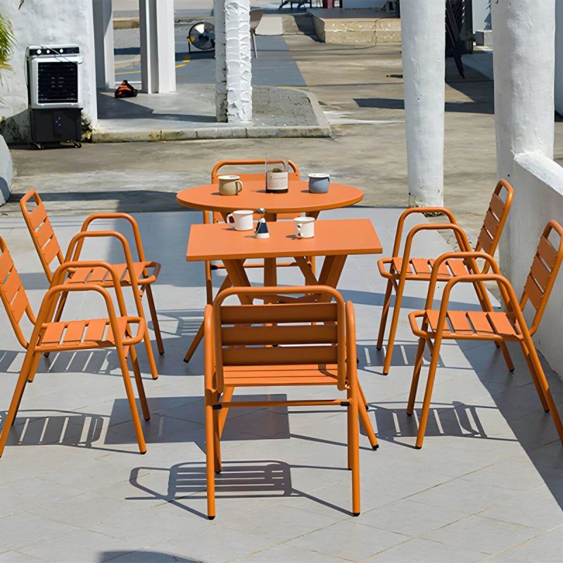 "Traditional Style Patio Table Metal Water Resistant Patio Table - Rectangular Champagne Table Only"