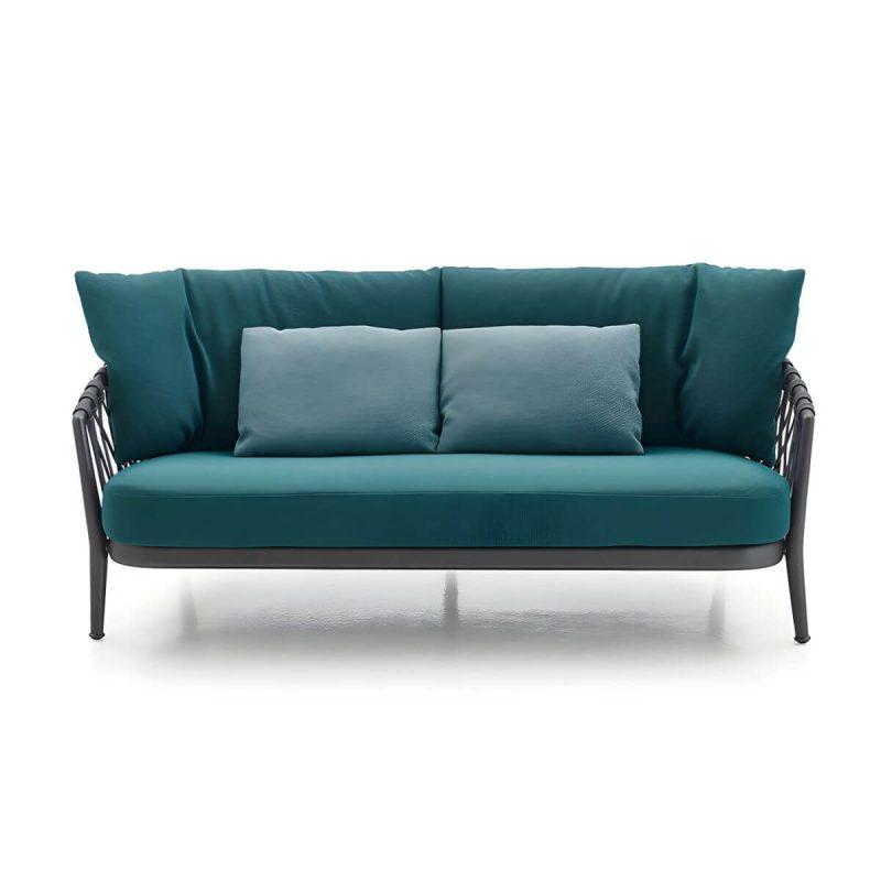 "French Country Metal Frame Patio Sofa Water Resistant Outdoor Sofa with Cushion &Pillows - 59"L x 31"W x 28"H Dark Green"