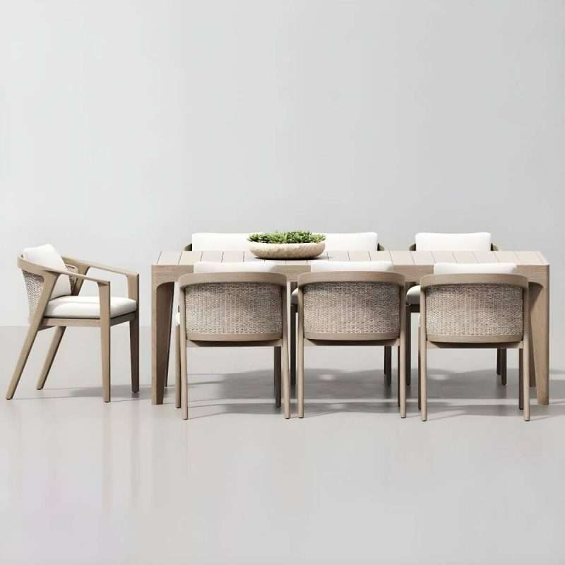 "Elegant Teak Wood Patio Dining Set with More Time Spent with Nature - Table 94.5"L x 35.4"W x 29.5"H"