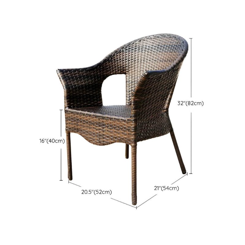 "Dimension of Stackable Traditional Metal Arm Chair with Brown Wicker Back and Rust Resistant Aluminum Frame - 2 Piece Set"