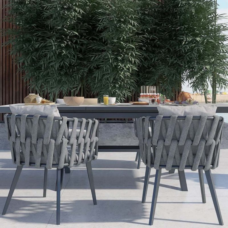 "Set of 2 Hand Woven Rope Outdoor Patio Dining Chair with Cushions in Gray"
