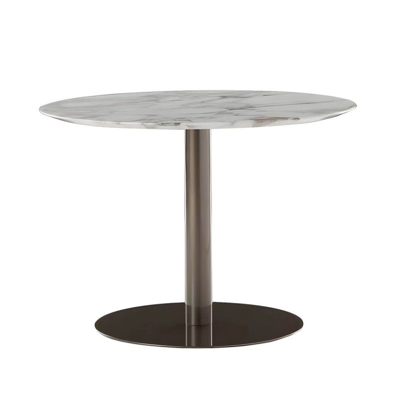 "Modern Geometric Waterproof Courtyard Table Metal Base Outdoor Table - Table Only Round Marble 31.5"L x 31.5"W x 29.5"H"