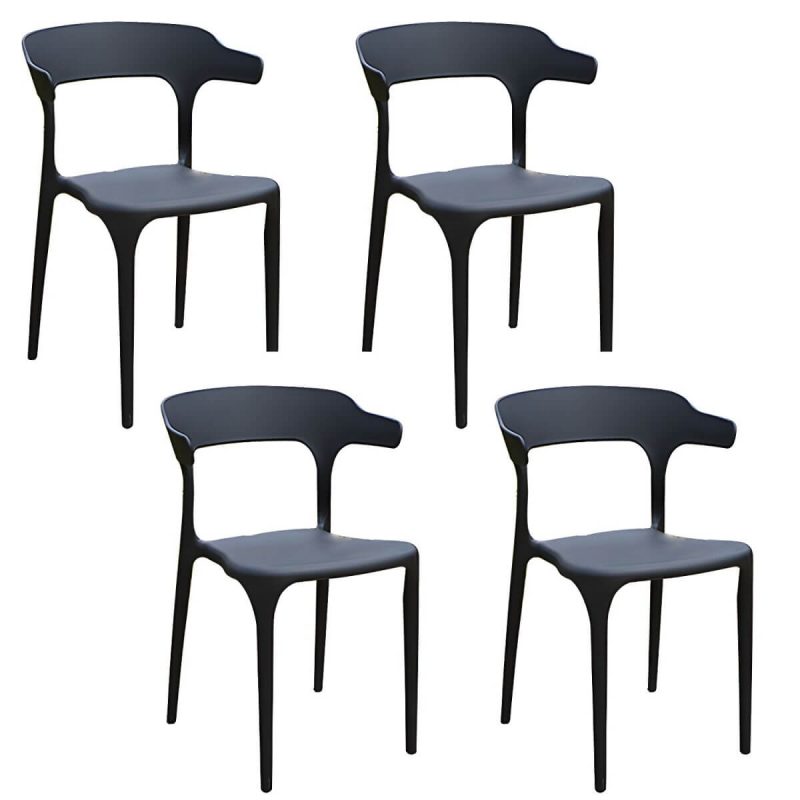 "Plastic Antique Finish Patio Chair Stacking Modern Style without Cushions - 4 Piece Set"