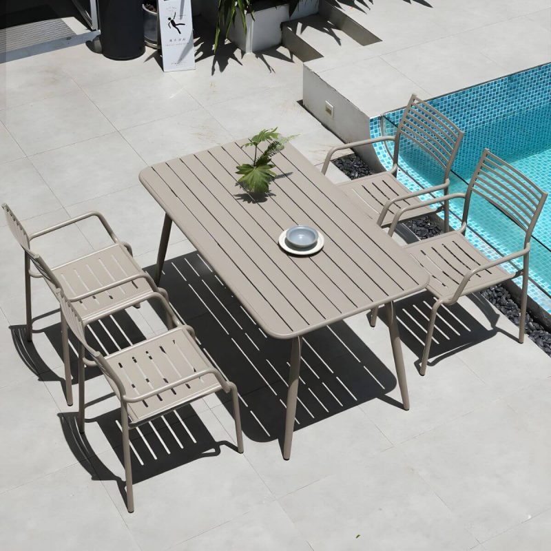 "Metal Modern Standard Height Dining Room Chair and Table Set with Chairs - Table & Chair(s) 55"L x 31"W x 29"H 4 Champagne"