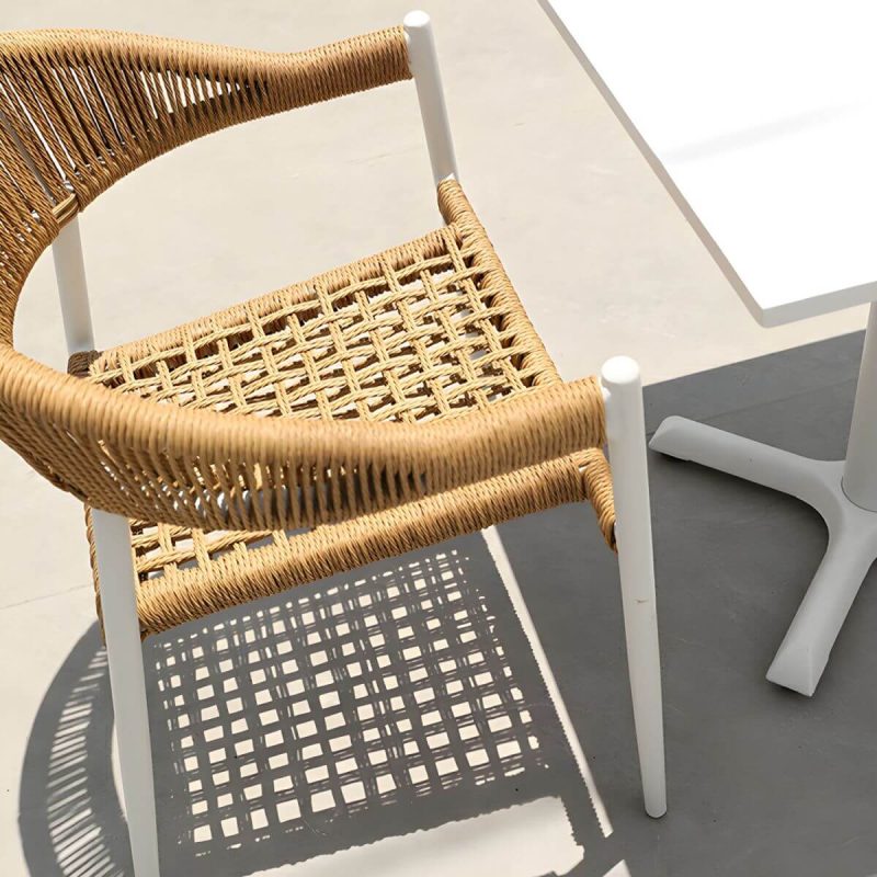 "Elegant Weatherproof White Metal Patio Dining Set with Stackable Chairs - Table & Chair(s) 63"L x 35.4"W x 29.5"H 6"