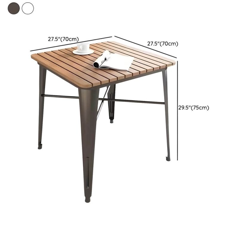 "Dimension of Industrial Brown Wood Patio Dining Table without Umbrella Hole and UV Resistant Finish - 27.6"L x 27.6"W x 29.5"H Black Table Only"