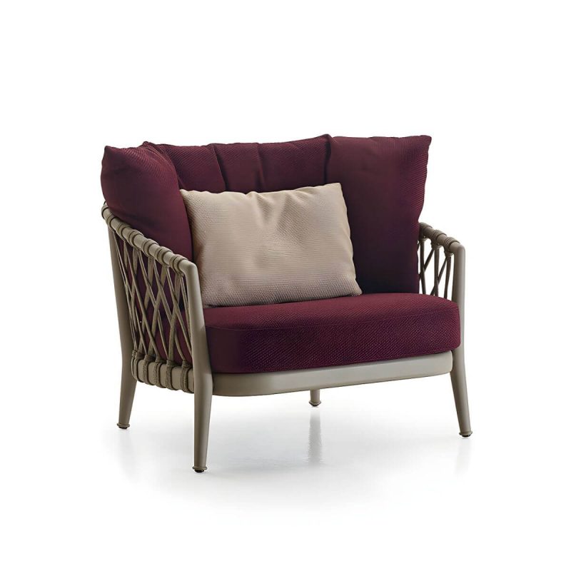 "French Country Metal Frame Patio Sofa Water Resistant Outdoor Sofa with Cushion &Pillows - 30"L x 31"W x 28"H Claret"