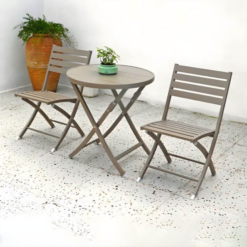 "Metal Modern Folding Patio Dining Set with Strap Back Chairs - Table & Chair(s) 27.6"L x 27.6"W x 28.5"H 2 Champagne"