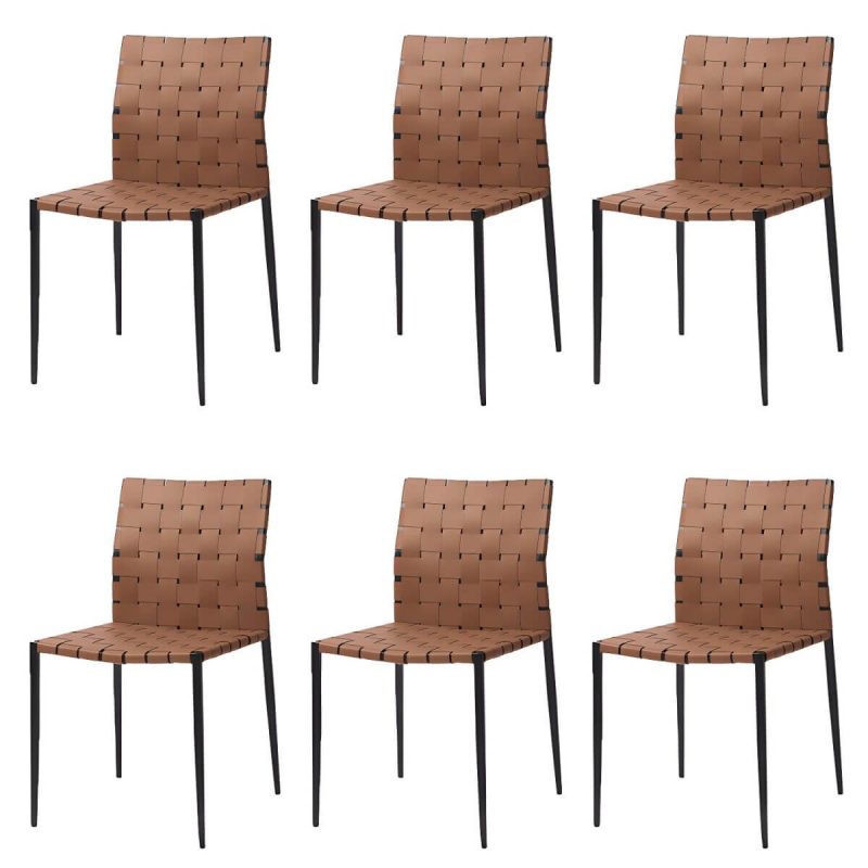 "Tropical Dining Side Chair Metal and Faux Leather Indoor-Outdoor Chair - Coffee 6 Piece Set"