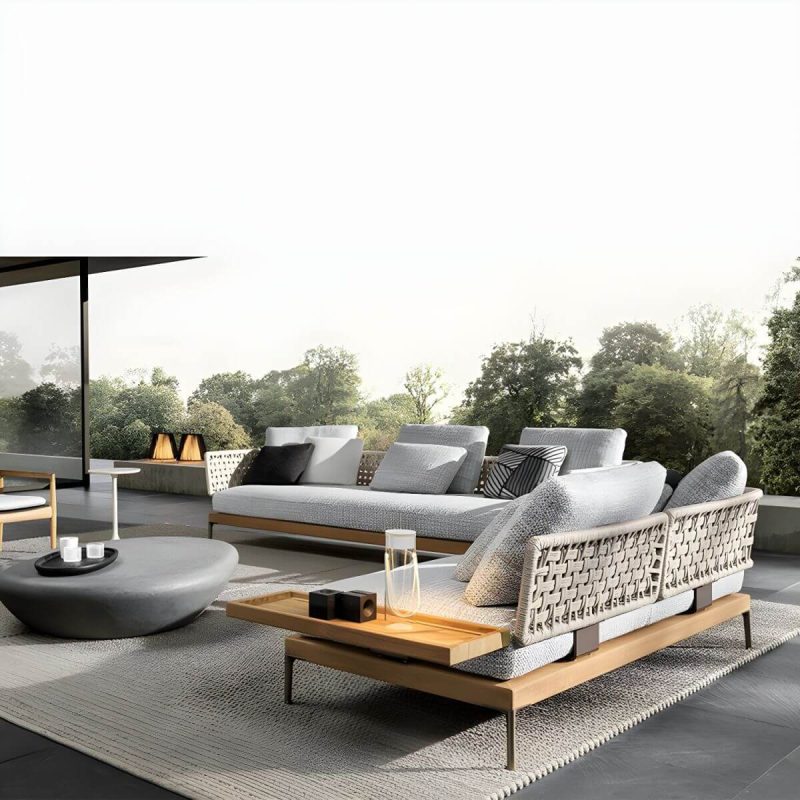"Scandinavian Patio Sofa Water Resistant Gray Outdoor Patio Sofa - Left Corner Sofa Stainless Steel 55.1"L x 29.5"W x 25.6"H"