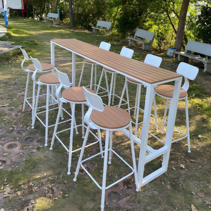 "Manufactured Wood Water Resistant Patio Table Industrial Rectangle Bar Table in Brown - 118.1"L x 15.7"W x 41.3"H Table Only"