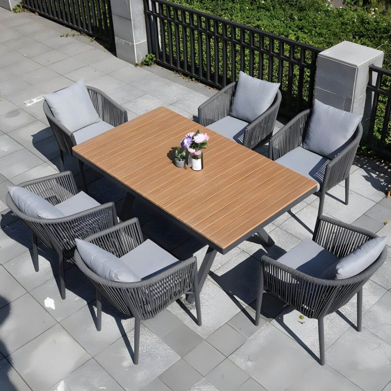 "Contemporary Aluminum Frame Patio Table Water and UV Resistant Patio Table - 35.4"L x 35.4"W x 28.3"H Round Table Only"