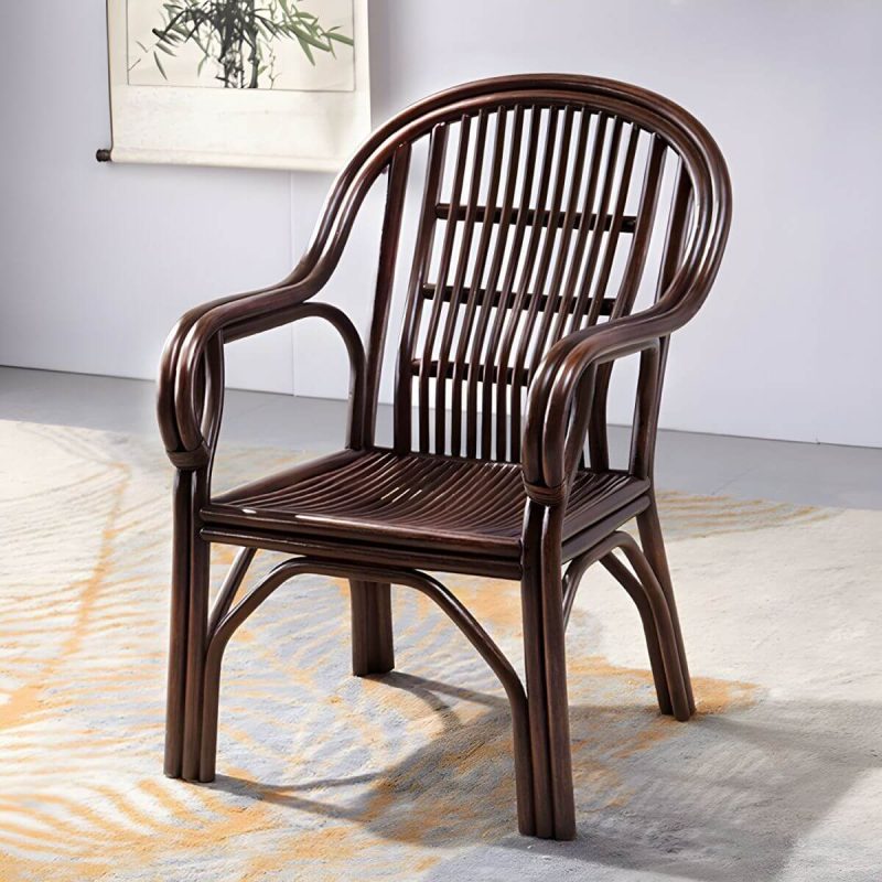 "Traditional Rattan Natural/Black Patio Arm Chair with Water Repellent Finish Cushion - Black 1 Piece"
