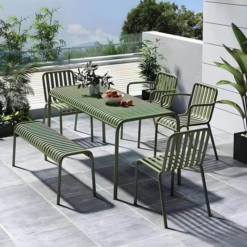 "Green Modern Metal Dining Table for Outdoor Patio with No Distressing - Table Only 27.6"L x 27.6"W x 29.5"H"