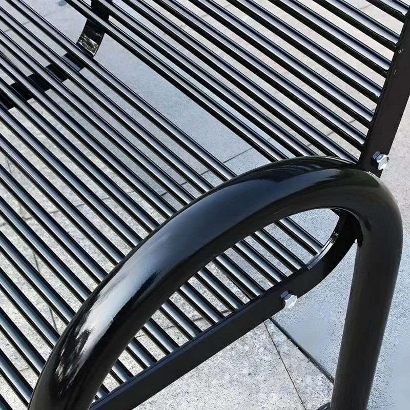 "Industrial Metal Park Bench with Waterproof Durability, Arms, and Back - Blue"