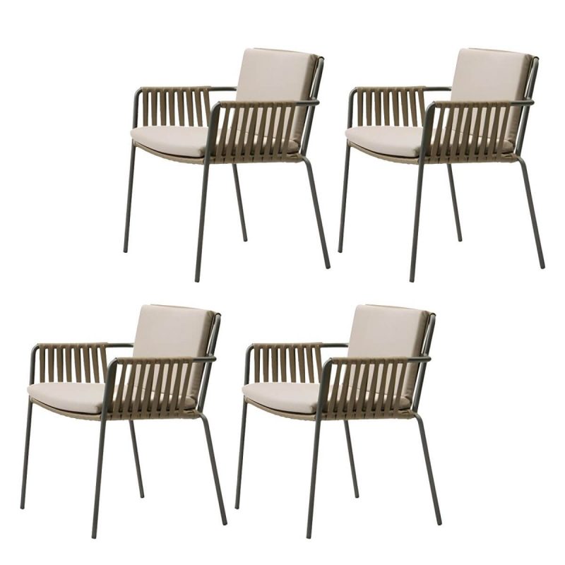 "Traditional Rattan Patio Dining Side Chair Square for Outdoor - 4 Piece Set"