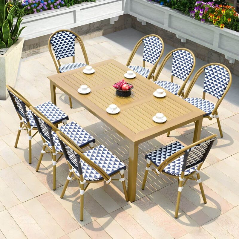 "Contemporary Aluminium Dining Table Set with Armless Chair for Courtyard - Table & Chair(s) 63"L x 35.5"W x 28.3"H 8"