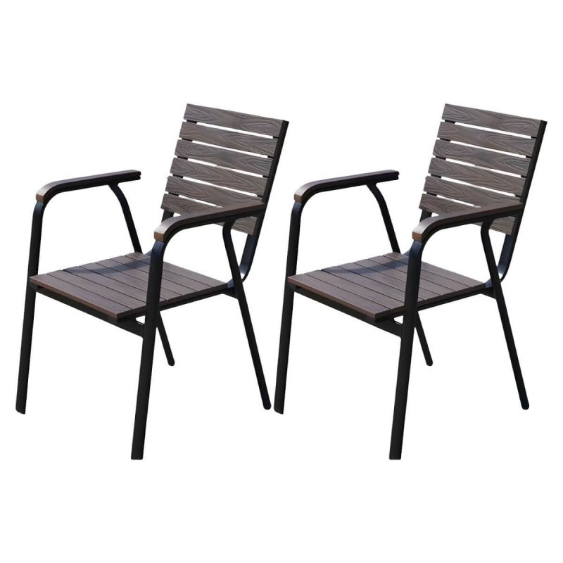 "Traditional Dining Armchair Open Back Outdoors Dining Chairs in Brown - 22"L x 22"W x 34"H 2 Piece Set"