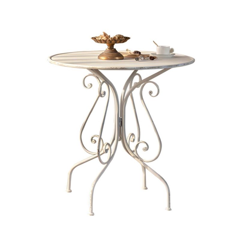 "Round Shape Patio Table Contemporary Style Metal Scratch Resistant in White - White Table Only"