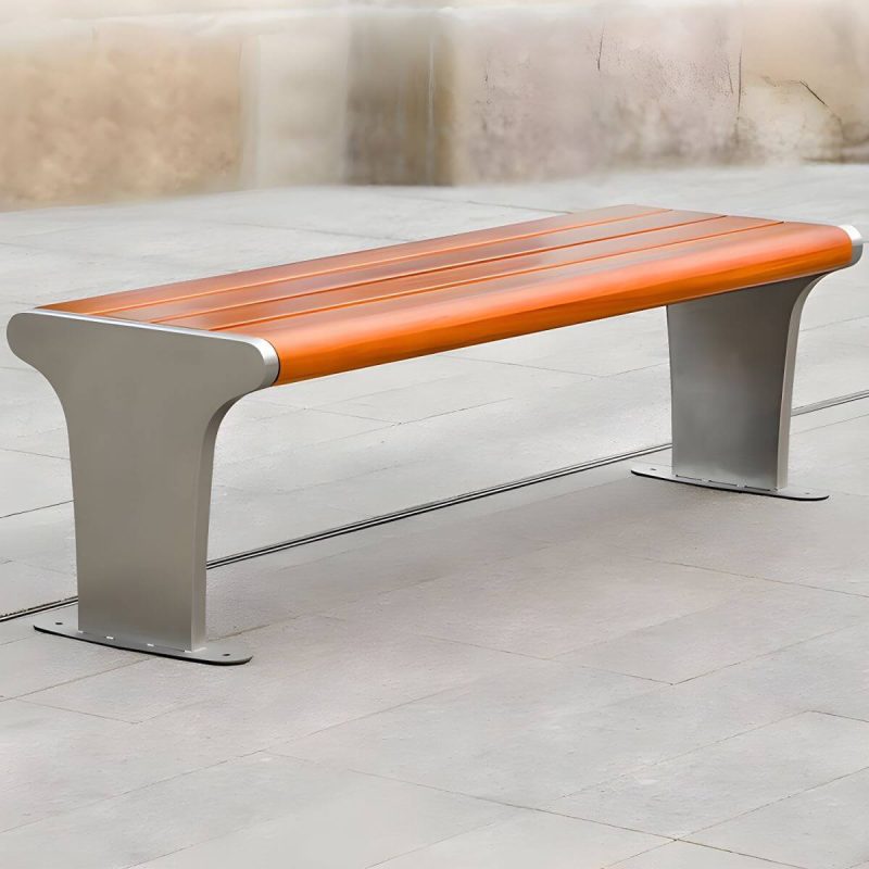 "Modern Style Wooden Industrial Bench with Brown Seat Surface and Metal Double Base - Silver 59"L x 18"W x 17"H"