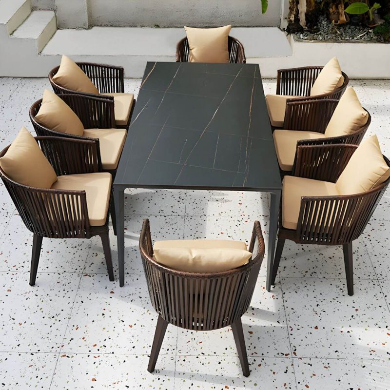 "Modern Wood Patio Dining Table 3/5/7/9 Pcs Black Dining Set for Courtyard - Table & Chair(s) 63"L x 35.4"W x 29.5"H 6 Rectangular"