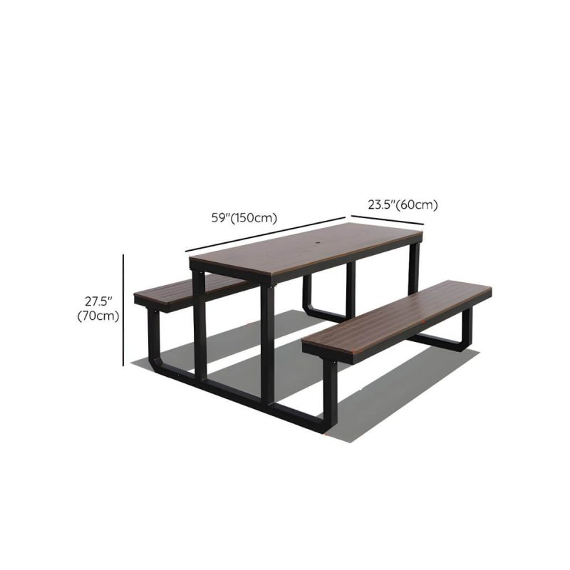 "Dimension of Contemporary Brown Rectangle Picnic Table UV Resistant Picnic Table - Table 59"L x 24"W x 27.5"H Umbrella Hole Included Steel Table Only"