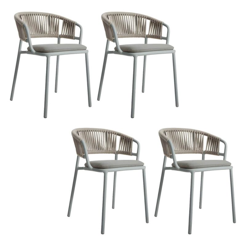 "Modern Light Brown Dining Arm Chair Cane Back for Living Room - Light Gray 4 Piece Set"