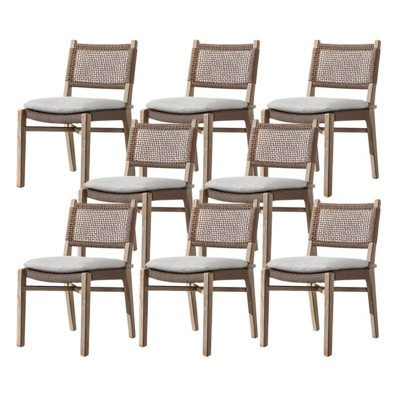 "Traditional Teak Natural Solid Wood Stacking Upholstered Outdoor Bistro Chairs - 8 Piece Set Armless 45 Density Foam"