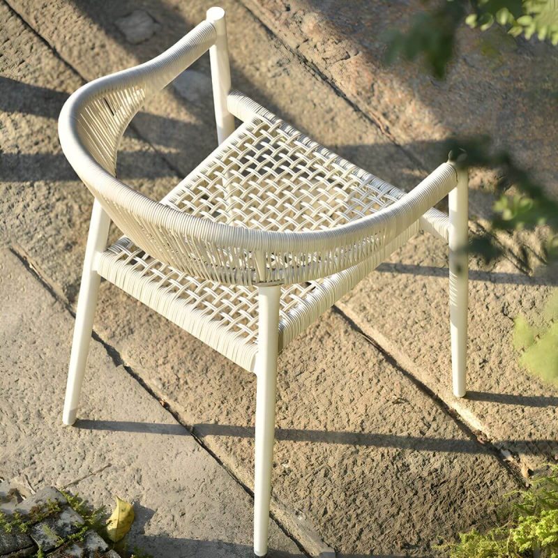 "Weatherproof White Wicker Patio Dining Set with Set of Stackable Chairs - Table & 4 Chairs 63"L x 30"W x 29"H"