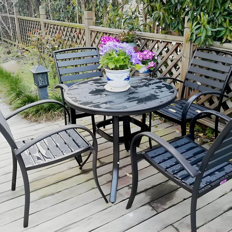 "Contemporary Wood Dining Table Set with Black Chairs for Courtyard - Table & Chair(s) 27.6"L x 27.6"W x 29.1"H 2"