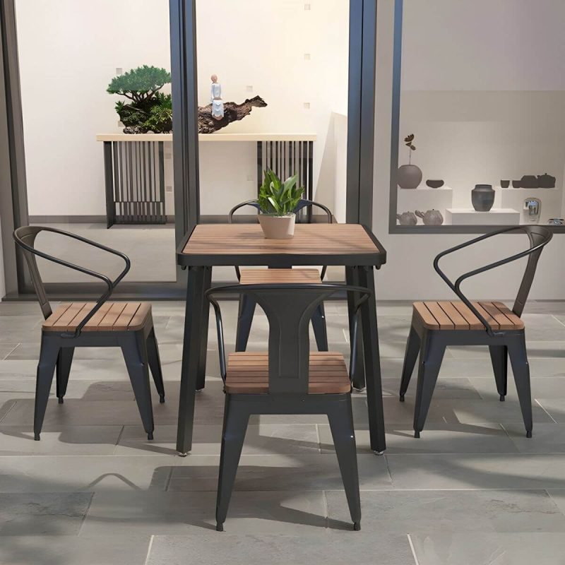 "Industrial Metal Outdoor Dining Table with Wood Top, Perfect for Patios and Outdoor Gatherings - Table Only White 47.2"L x 23.6"W x 29.5"H"
