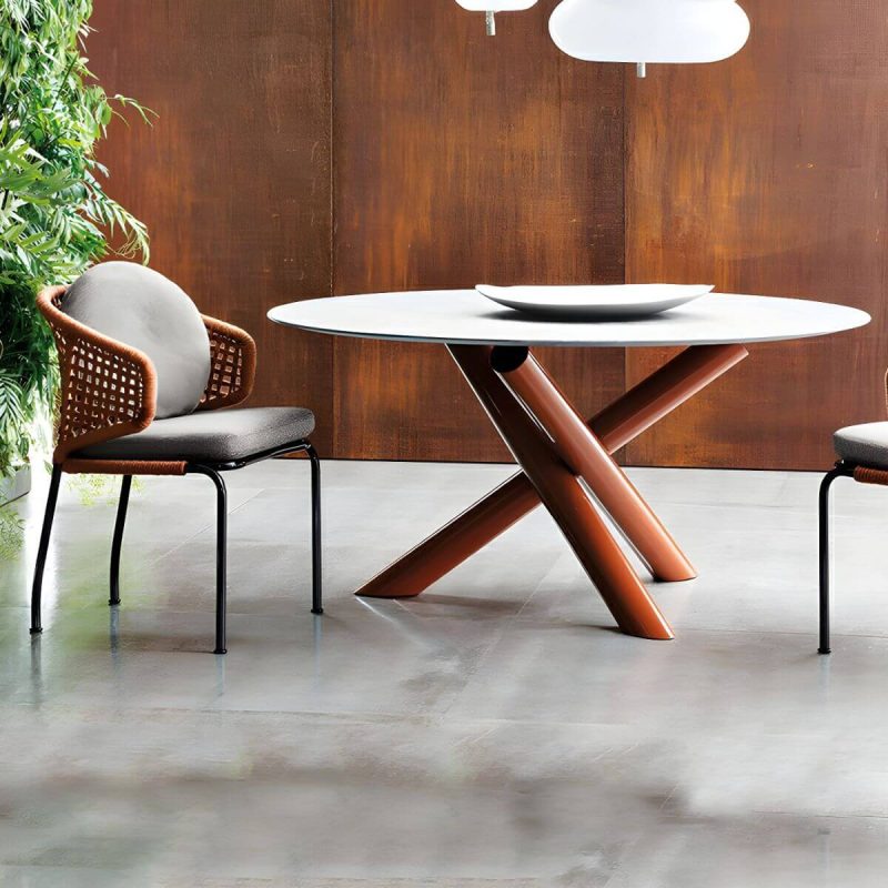 "Grey Stone Top Metal Frame Patio Dining Table without Umbrella Hole - 63"L x 63"W x 29"H Table Only"