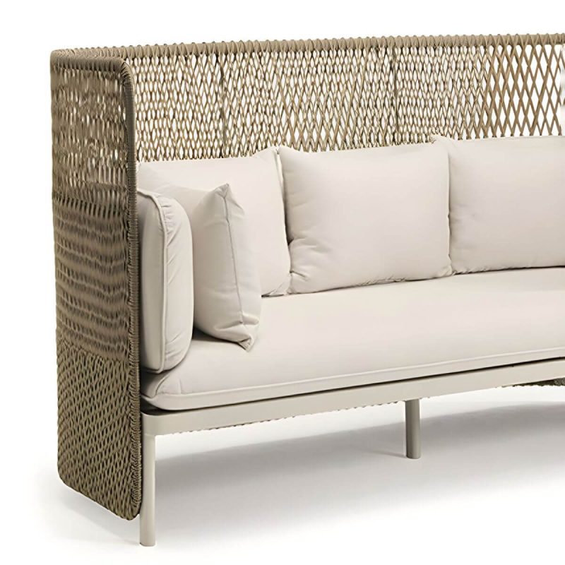 "Tropical with Cushions UV Resistant White Fabric Outdoor Patio Sofa - 39.4"L x 31.5"W x 39.4"H"