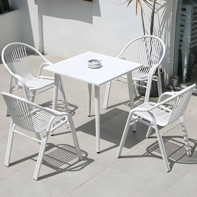 "Stylish Weatherproof Patio Dining Set with Stackable Metal Chairs - Table & Chair(s) 4 28"L x 28"W x 28"H"