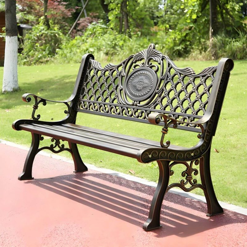 "Modern Metal Garden Bench with Legs Water Resistant for Outdoor - 61"L x 16"W x 39"H"