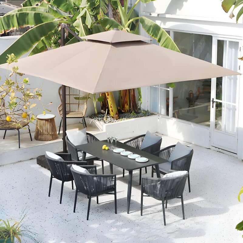 "Tropical Style Metallic Patio Chair Antique Finish with Cushions - 4 Piece Set"
