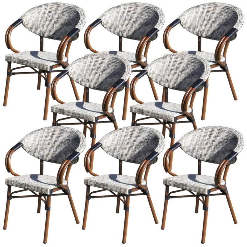 "Modern Style Steel Frame UV and Water Protective Outdoor Dining Chair - 17"L x 18"W x 32"H 8 Piece Set"