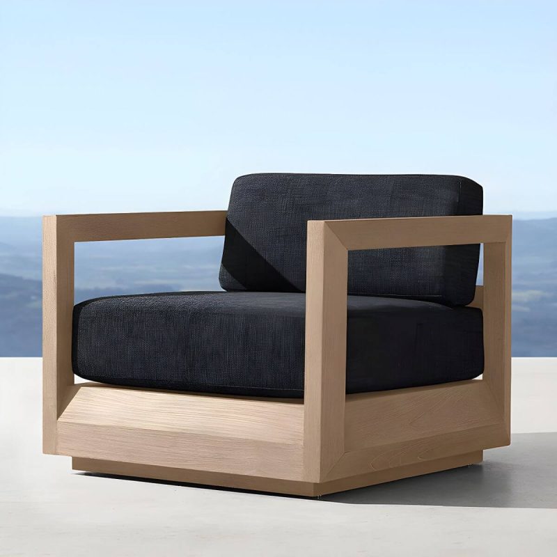 "Wood Rectangular Contemporary Patio Sofa with Cushions for Outdoor - 1-Seater Sofa"