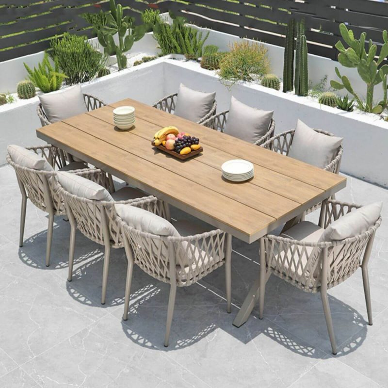 "Modern Aluminum Dining Table with Umbrella Hole in Brown and Gray Finish - Table Only 35.4"L x 35.4"W x 28.7"H"