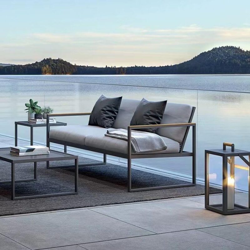 "Old School Midnight Black Metal 1 Table Symmetrical Dove Grey Patio Sofa Conversation Set 4 Piece Set, 4-Piece Set(2 Chairs & 1 Loveseat& 1 Coffee Table)"