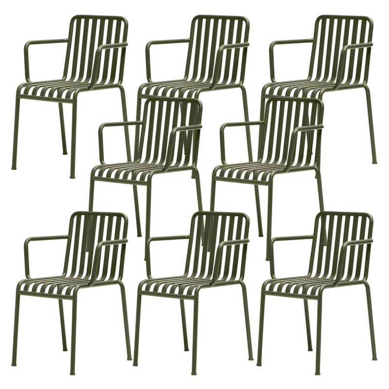 "Industrial Metal Outdoor Bistro Chairs Open Back Dining Chairs in Green - 22"L x 20"W x 31"H 8 Piece Set"