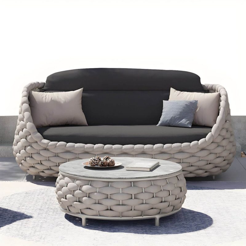 "Tropical Outdoor Patio Sofa Fabric White Gray With Cushions Wicker/Rattan - 33.5"L x 33.5"W x 27.56"H"