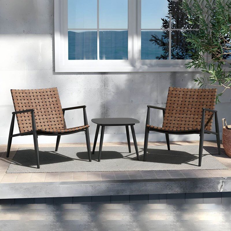 "Black Metal Modern Patio Dining Set with Square Table and Stackable Chairs - Table & Chair(s) 2"