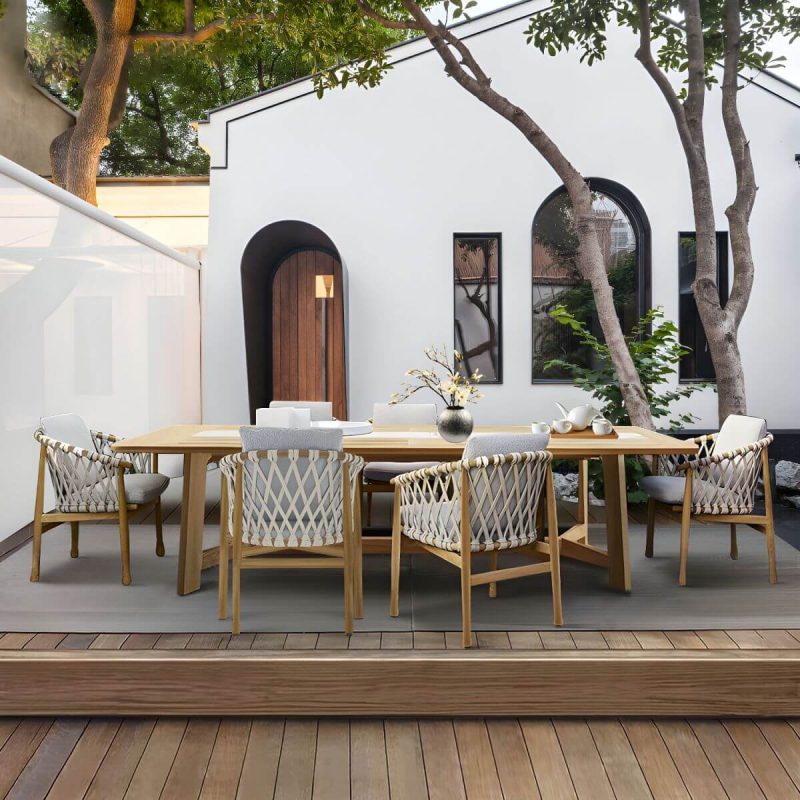"Teak Wood Modern Patio Dining Table with Umbrella Hole - Waterproof and UV Resistant - Table Only 71"L x 71"W x 29"H Round"